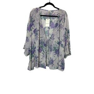 M&S NEW Indigo Collection Sheer Embroidered Purple Floral Kimono size XL